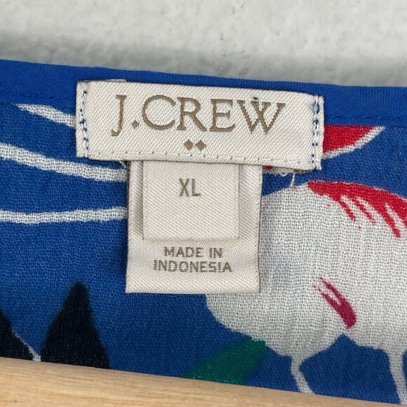 J Crew Womens XL Floral Cotton Tunic Top 3/4 Sleeves Split Neck Tropical Shirt - Picture 3 of 10